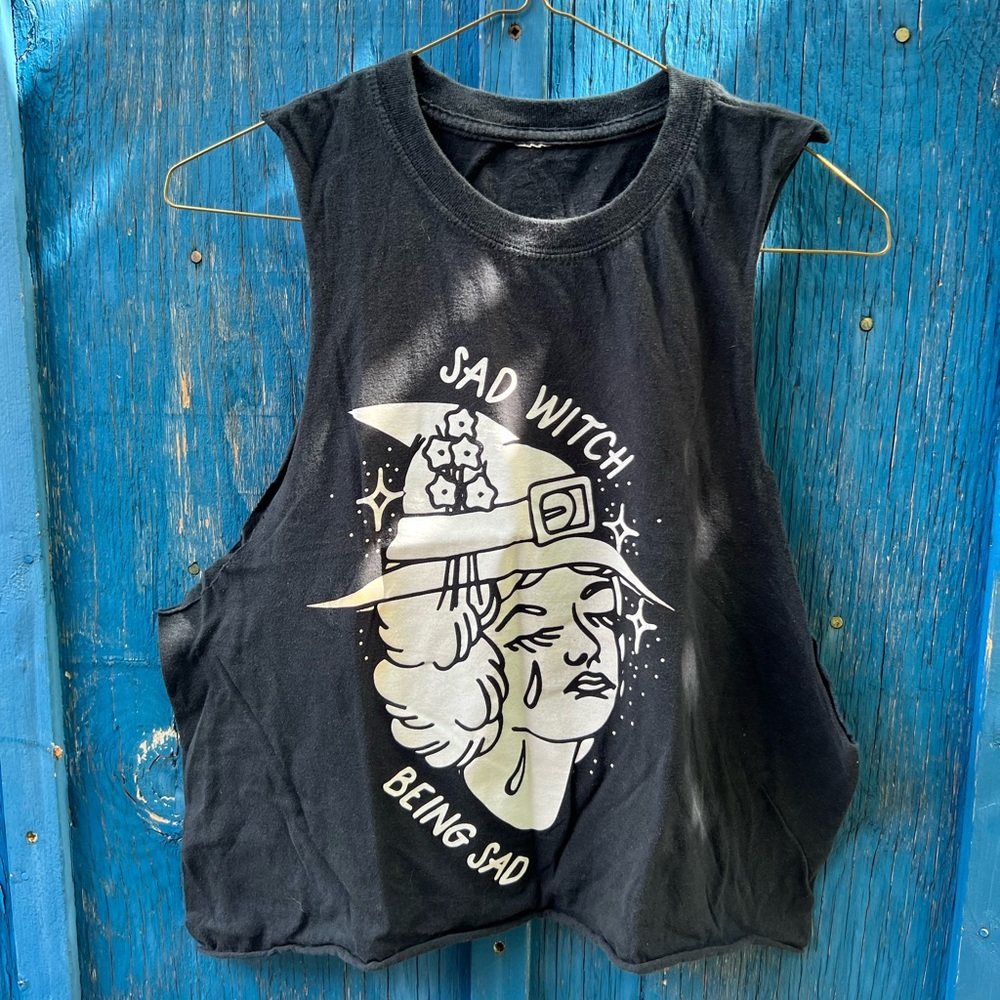 Cropped Kurt Brecheis “Sad Witch Being Sad” tattoo flash t-shirt/tank